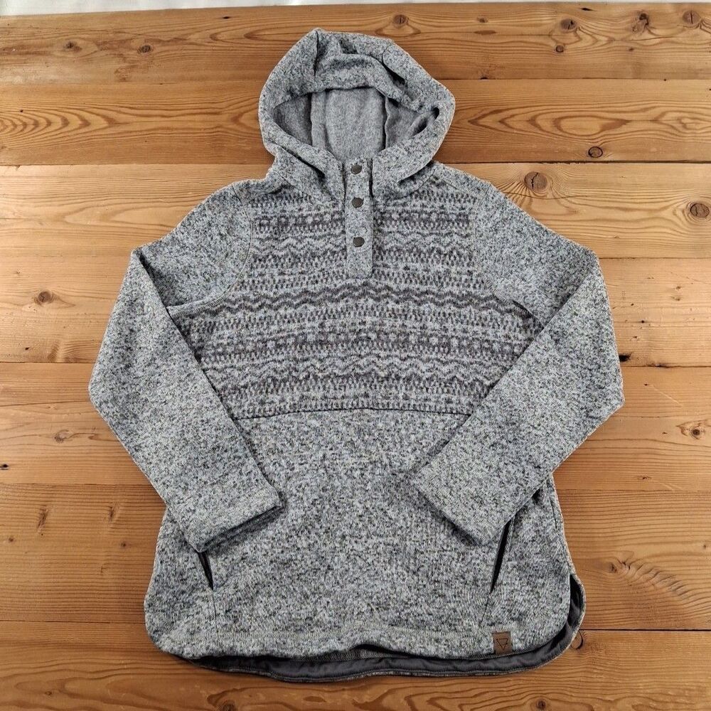 Life Integrity Earth Womens Heather Gray Hooded Fleece Fair Isle Pattern Medium